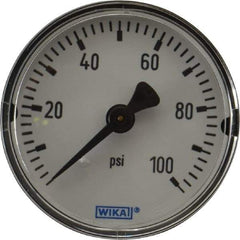 Wika - 2" Dial, 1/4 Thread, 0-100 Scale Range, Pressure Gauge - Center Back Connection Mount, Accurate to 3-2-3% of Scale - Industrial Tool & Supply