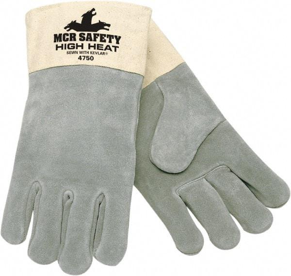 MCR Safety - Size XL, Wool Lined Cowhide Welder's & Heat Protective Gloves - Gauntlet Cuff, Gray, 500°F, Wing Thumb, Pair - Industrial Tool & Supply