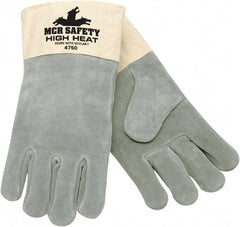MCR Safety - Size XL, Wool Lined Cowhide Welder's & Heat Protective Gloves - Gauntlet Cuff, Gray, 500°F, Wing Thumb, Pair - Industrial Tool & Supply