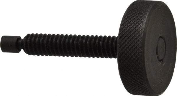 Gibraltar - 1/4-20 Knurled Shoulderless Swivel Pad Tip Steel Thumb Screw - 1-13/16" OAL, 1" Head Diam x 5/16" Head Height, Black Oxide Finish - Industrial Tool & Supply