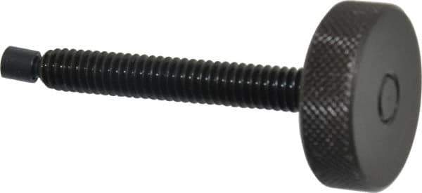 Gibraltar - 1/4-20 Knurled Shoulderless Swivel Pad Tip Steel Thumb Screw - 2-5/16" OAL, 1" Head Diam x 5/16" Head Height, Black Oxide Finish - Industrial Tool & Supply