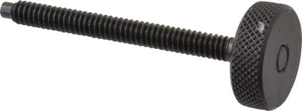 Gibraltar - #10-24 Knurled Shoulderless Dog Point Tip Grade 12L14 Steel Thumb Screw - 2-1/4" OAL, 3/4" Head Diam x 1/4" Head Height, Black Oxide Finish - Industrial Tool & Supply