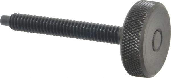 Gibraltar - 1/4-20 Knurled Shoulderless Dog Point Tip Grade 12L14 Steel Thumb Screw - 2-5/16" OAL, 1" Head Diam x 5/16" Head Height, Black Oxide Finish - Industrial Tool & Supply