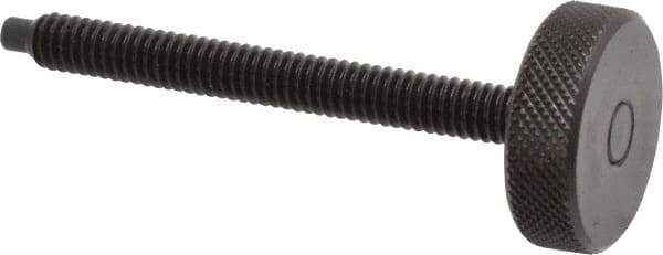 Gibraltar - 1/4-20 Knurled Shoulderless Dog Point Tip Grade 12L14 Steel Thumb Screw - 2-13/16" OAL, 1" Head Diam x 5/16" Head Height, Black Oxide Finish - Industrial Tool & Supply
