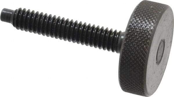 Gibraltar - 1/4-20 Knurled Shoulderless Dog Point Tip Grade 12L14 Steel Thumb Screw - 1-13/16" OAL, 1" Head Diam x 5/16" Head Height, Black Oxide Finish - Industrial Tool & Supply