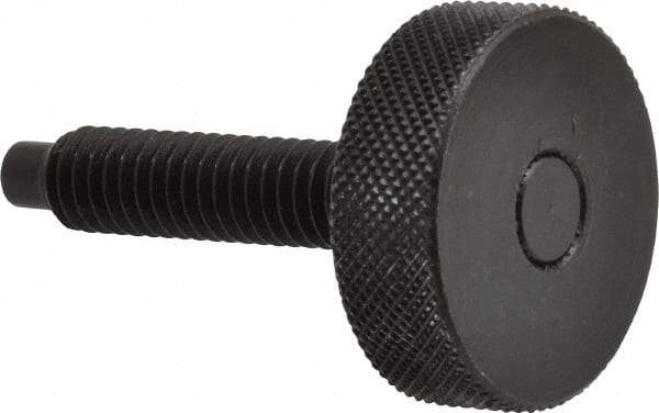 Gibraltar - 5/16-18 Knurled Shoulderless Dog Point Tip Grade 12L14 Steel Thumb Screw - 1-7/8" OAL, 1-1/8" Head Diam x 3/8" Head Height, Black Oxide Finish - Industrial Tool & Supply