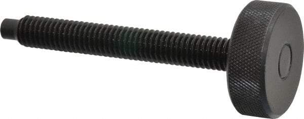 Gibraltar - 3/8-16 Knurled Shoulderless Dog Point Tip Grade 12L14 Steel Thumb Screw - 3-7/16" OAL, 1-1/4" Head Diam x 7/16" Head Height, Black Oxide Finish - Industrial Tool & Supply