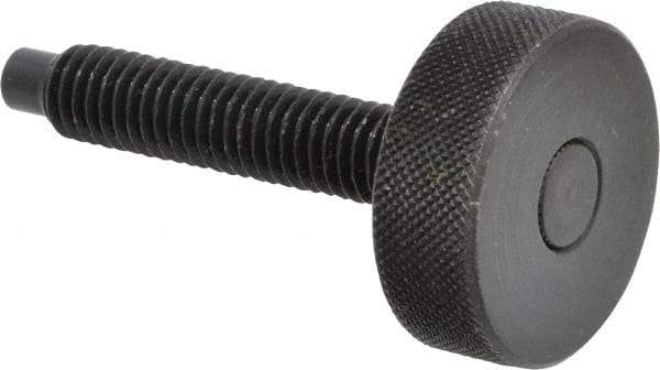 Gibraltar - 3/8-16 Knurled Shoulderless Dog Point Tip Grade 12L14 Steel Thumb Screw - 2-1/2" OAL, 1-1/4" Head Diam x 7/16" Head Height, Black Oxide Finish - Industrial Tool & Supply