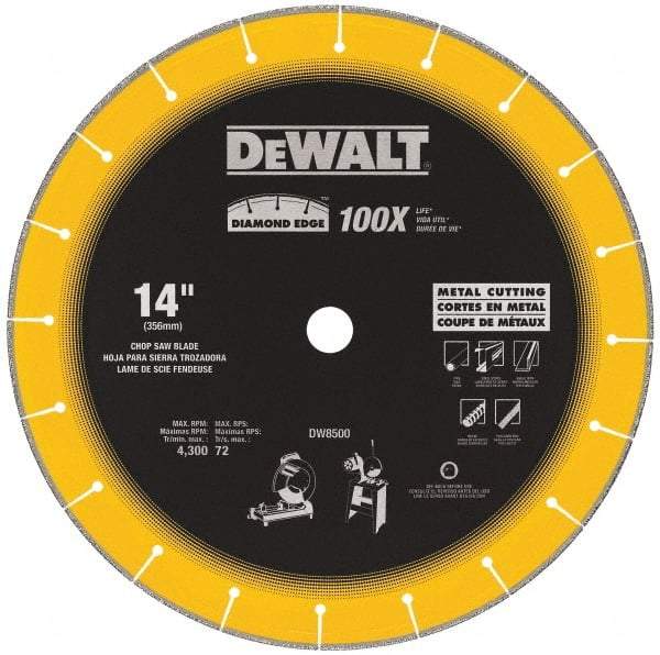 DeWALT - 14" Diam, 1" Arbor Hole Diam, 20 Tooth Wet & Dry Cut Saw Blade - Diamond-Tipped, Standard Round Arbor - Industrial Tool & Supply