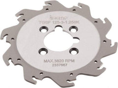 Iscar - Arbor Hole Connection, 0.118" Cutting Width, 1.36" Depth of Cut, 4.921" Cutter Diam, 1-1/4" Hole Diam, 10 Tooth Indexable Slotting Cutter - TGSF Toolholder, TAG N3\x85 Insert, Right Hand Cutting Direction - Industrial Tool & Supply