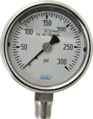 Wika - 2-1/2" Dial, 1/4 Thread, 0-300 Scale Range, Pressure Gauge - Lower Connection Mount, Accurate to 2-1-2% of Scale - Industrial Tool & Supply