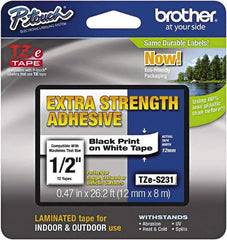 Brother - 1/2" Wide x 314.4" Long, White Plastic/Paper Tape Cassette - For Label Maker - Industrial Tool & Supply