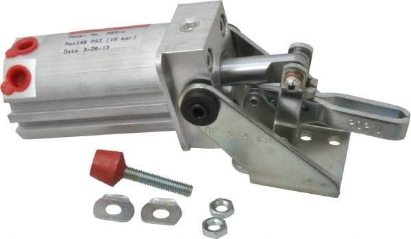 De-Sta-Co - 200 Lb Inner Hold Capacity, Horiz Mount, Air Power Hold-Down Toggle Clamp - 1/8 NPT Port, 145 Max psi, 102° Bar Opening, 26.92mm Height Under Bar - Industrial Tool & Supply