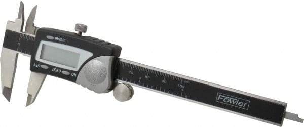 Fowler - 0 to 100mm Range, 0.01mm Resolution, Electronic Caliper - Stainless Steel with 1.56" Stainless Steel Jaws, 0.02mm Accuracy - Industrial Tool & Supply
