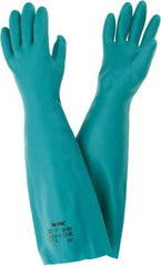 Ansell - Size S (7), 18" Long, 22 mil Thick, Nitrile Chemical Resistant Gloves - Textured Finish, Straight Cuff, ANSI Abrasion Level 5, ANSI Cut Level 0, Green, FDA Approved - Industrial Tool & Supply