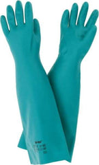 Ansell - Size M (8), 18" Long, 22 mil Thick, Nitrile Chemical Resistant Gloves - Textured Finish, Straight Cuff, ANSI Abrasion Level 5, ANSI Cut Level 0, Green, FDA Approved - Industrial Tool & Supply