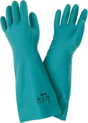 Ansell - Size XL (10), 18" Long, 22 mil Thick, Nitrile Chemical Resistant Gloves - Textured Finish, Straight Cuff, ANSI Abrasion Level 5, ANSI Cut Level 0, Green, FDA Approved - Industrial Tool & Supply