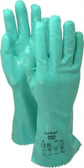 Ansell - Size S (7), 12" Long, 47 mil Thick, Supported, Nitrile Chemical Resistant Gloves - Textured Finish, Cotton Interlock Knit Lined, Gauntlet Cuff, ANSI Abrasion Level 4, ANSI Cut Level 1, Green, FDA Approved - Industrial Tool & Supply