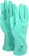 Ansell - Size M (8), 12" Long, 47 mil Thick, Supported, Nitrile Chemical Resistant Gloves - Textured Finish, Cotton Interlock Knit Lined, Gauntlet Cuff, ANSI Abrasion Level 4, ANSI Cut Level 1, Green, FDA Approved - Industrial Tool & Supply