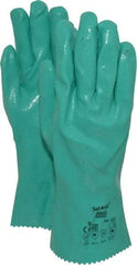 Ansell - Size L (9), 12" Long, 47 mil Thick, Supported, Nitrile Chemical Resistant Gloves - Textured Finish, Cotton Interlock Knit Lined, Gauntlet Cuff, ANSI Abrasion Level 4, ANSI Cut Level 1, Green, FDA Approved - Industrial Tool & Supply