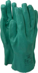 Ansell - Size XL (10), 12" Long, 47 mil Thick, Supported, Nitrile Chemical Resistant Gloves - Textured Finish, Cotton Interlock Knit Lined, Gauntlet Cuff, ANSI Abrasion Level 4, ANSI Cut Level 1, Green, FDA Approved - Industrial Tool & Supply