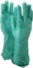 Ansell - Size S (7), 14" Long, 47 mil Thick, Supported, Nitrile Chemical Resistant Gloves - Textured Finish, Cotton Interlock Knit Lined, Gauntlet Cuff, ANSI Abrasion Level 4, ANSI Cut Level 1, Green, FDA Approved - Industrial Tool & Supply