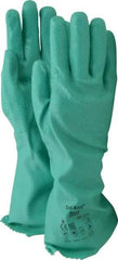 Ansell - Size M (8), 14" Long, 47 mil Thick, Supported, Nitrile Chemical Resistant Gloves - Textured Finish, Cotton Interlock Knit Lined, Gauntlet Cuff, ANSI Abrasion Level 4, ANSI Cut Level 1, Green, FDA Approved - Industrial Tool & Supply