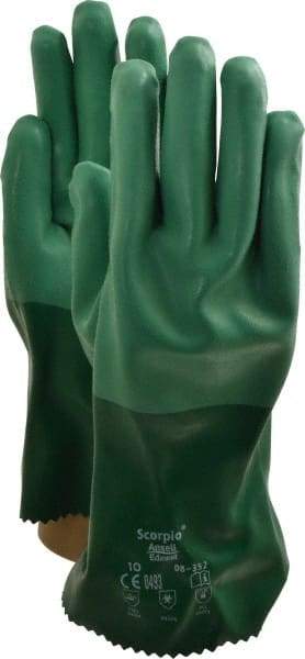 Ansell - Size XL (10), 12" Long, 55 mil Thick, Supported, Neoprene Chemical Resistant Gloves - Textured Finish, Cotton Interlock Knit Lined, Gauntlet Cuff, ANSI Abrasion Level 3, ANSI Cut Level 1, Green - Industrial Tool & Supply