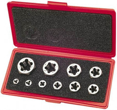 Cle-Line - 1/4-20 to 1-8 UNC, Hex Die Set - Carbon Steel, 10 Piece Set, Comes with Plastic Case - Exact Industrial Supply