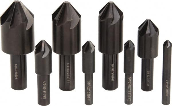 Hertel - 8 Piece, 1/4 to 1" Head Diam, 82° Included Angle, Countersink Set - Industrial Tool & Supply