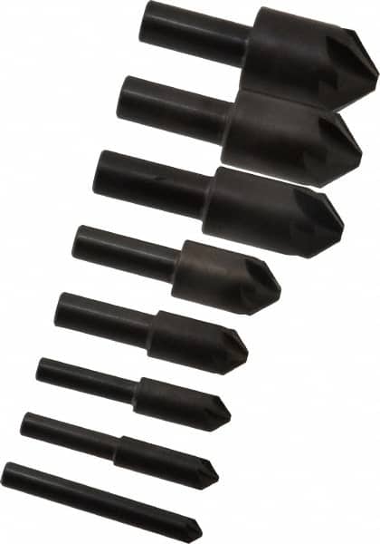 Hertel - 8 Piece, 1/4 to 1" Head Diam, 90° Included Angle, Countersink Set - Industrial Tool & Supply
