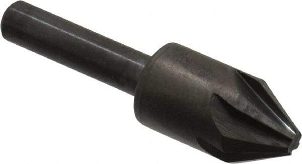 Hertel - 1/2" Head Diam, 1/4" Shank Diam, 6 Flute 60° High Speed Steel Countersink - 2" OAL, Straight Shank - Industrial Tool & Supply