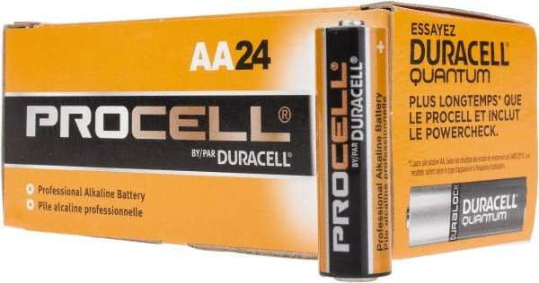 Duracell - Size AA, Alkaline, 24 Pack, Standard Battery - 1.5 Volts, Button Tab Terminal - Industrial Tool & Supply