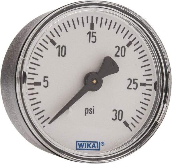 Wika - 2" Dial, 1/4 Thread, 0-30 Scale Range, Pressure Gauge - Center Back Connection Mount, Accurate to 3-2-3% of Scale - Industrial Tool & Supply