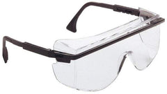 Uvex - Clear Lenses, Framed Safety Glasses - Anti-Fog, Scratch Resistant, Black Plastic Frame, Adjustable Temples, Size Universal, Over the Glasses - Industrial Tool & Supply