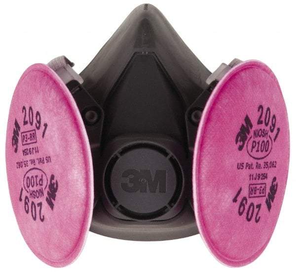 3M - Size L, P100 NIOSH Filter Rating, Thermoplastic Elastomer, Half Mask Facepiece Respirator Assembly - Protection from Oil and Non-Oil Based Particles, 2 Point Suspension - Industrial Tool & Supply