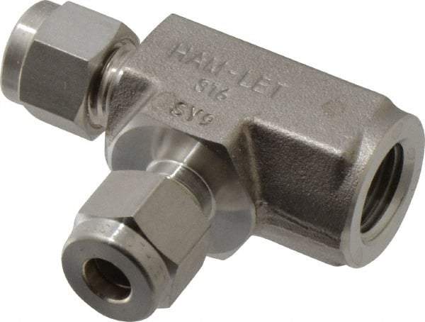 Ham-Let - 1/4" OD, Grade 316Stainless Steel Female Run Tee - Comp x FNPT x Comp Ends - Industrial Tool & Supply