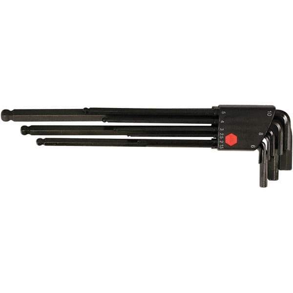 Wiha - 9 Piece, L-Key Long Arm Ball End Hex Key Set - 1.5 to 10mm Range, Chrome Vanadium Molybdenum - Industrial Tool & Supply