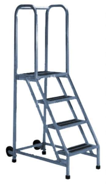 PW Platforms - 5 Step Ladder - Rolling Safety Ladder, 300 Lb Capacity, 50" Platform Height, 30" Base Width x 39" Base Depth - Industrial Tool & Supply