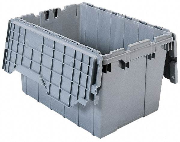 Akro-Mils - 2.28 Cu Ft, 100 Lb Load Capacity Gray Polyethylene Attached-Lid Container - Stacking, Nesting, 21-1/2" Long x 15" Wide x 17" High, Lid Included - Industrial Tool & Supply