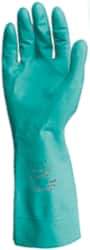 Ansell - Size M (8), 15" Long, 22 mil Thick, Nitrile Chemical Resistant Gloves - Textured Finish, Straight Cuff, ANSI Abrasion Level 5, ANSI Cut Level 0, Green, FDA Approved - Industrial Tool & Supply
