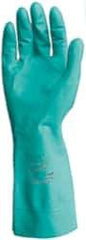 Ansell - Size S (7), 15" Long, 22 mil Thick, Nitrile Chemical Resistant Gloves - Textured Finish, Straight Cuff, ANSI Abrasion Level 5, ANSI Cut Level 0, Green, FDA Approved - Industrial Tool & Supply