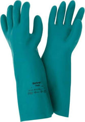 Ansell - Size L (9), 15" Long, 22 mil Thick, Nitrile Chemical Resistant Gloves - Textured Finish, Straight Cuff, ANSI Abrasion Level 5, ANSI Cut Level 0, Green, FDA Approved - Industrial Tool & Supply
