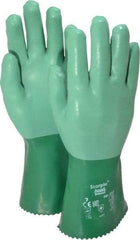 Ansell - Size S (7), 12" Long, 55 mil Thick, Supported, Neoprene Chemical Resistant Gloves - Textured Finish, Cotton Interlock Knit Lined, Gauntlet Cuff, ANSI Abrasion Level 3, ANSI Cut Level 1, Green - Industrial Tool & Supply