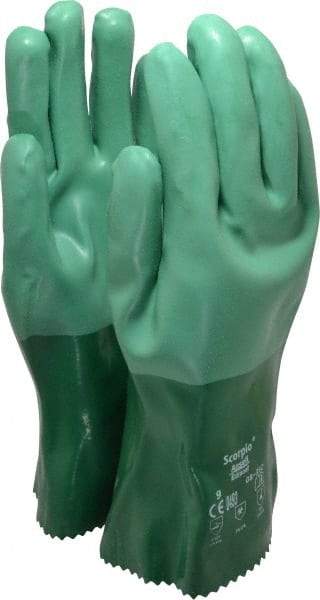 Ansell - Size L (9), 12" Long, 55 mil Thick, Supported, Neoprene Chemical Resistant Gloves - Textured Finish, Cotton Interlock Knit Lined, Gauntlet Cuff, ANSI Abrasion Level 3, ANSI Cut Level 1, Green - Industrial Tool & Supply