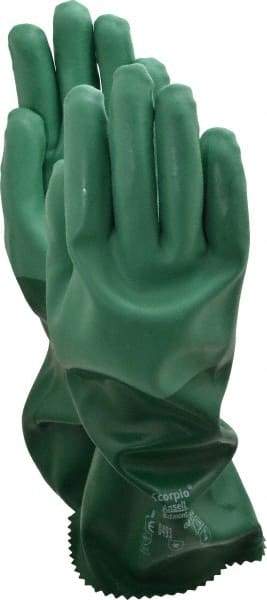 Ansell - Size L (9), 14" Long, 55 mil Thick, Supported, Neoprene Chemical Resistant Gloves - Textured Finish, Cotton Interlock Knit Lined, Gauntlet Cuff, ANSI Abrasion Level 3, ANSI Cut Level 1, Green - Industrial Tool & Supply