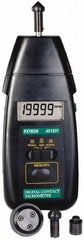 Extech - Accurate up to 0.05%, 0.1 RPM Resolution, Contact Tachometer - 6.6929 Inch Long x 2.8 Inch Wide x 1-1/2 Inch Meter Thick, 0.5 to 20,000 RPM Measurement - Industrial Tool & Supply