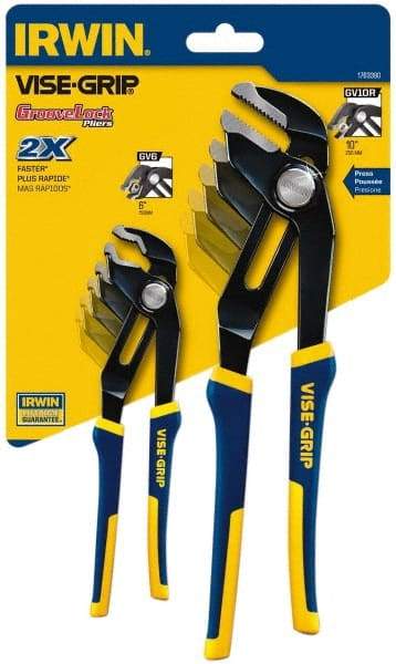 Irwin - 2 Piece GrooveLock Plier Set - Comes in Clamshell - Industrial Tool & Supply