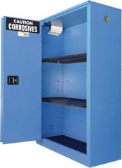Securall Cabinets - 2 Door, 2 Shelf, Blue Steel Standard Safety Cabinet for Corrosive Chemicals - 65" High x 43" Wide x 18" Deep, Sliding Door, 3 Point Key Lock, 45 Gal Capacity - Industrial Tool & Supply