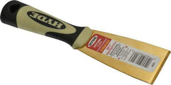 Hyde Tools - 2" Wide Brass Putty Knife - Stiff, Cushioned Grip Polypropylene Handle, 8" OAL - Industrial Tool & Supply